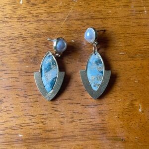 💙 Blue and Gold Drop Earrings - Handmade